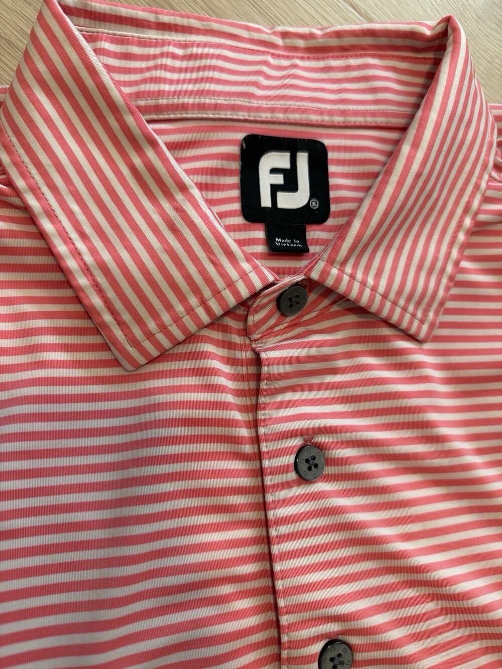 FootJoy FJ Polo Shirt Men’s XL Pink White Striped Golf Performance Short Sleeve
